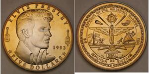 MARSHALL ISLANDS 5 Dollars 1993 Prooflike - Cu-Ni - Elvis Presley - UNC - 658 *