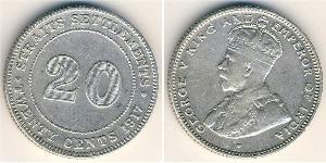 20 Cent Établissements des détroits (1826 - 1946) Argent George V (1865-1936)