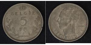 5 Franc Bélgica Níquel Leopoldo III de Bélgica