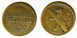 BAMBERG (German State) 1 Pfennig 1761 - Copper - Adam Friedrich - VF - 931