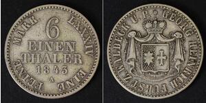 WALDECK PYRMONT 1/6 Thaler 1843A - Silver 0.520 - Georg Friedrich Heinrich - 626