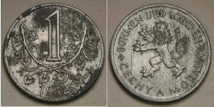 BOHEMIA & MORAVIA (Czech Republic) 1 Koruna 1942 - Zinc - UNC - 4282 *