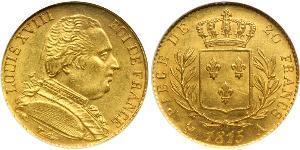 20 Franc Kingdom of France (1815-1830) Oro Luigi XVIII di Francia (1755-1824)