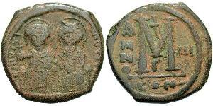 1 Фоллис Византийская империя (330-1453) Бронза Юстин II (520-578)