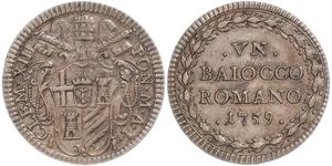 Italien-Vatikan. Clemente XIII 1758-1769. Baiocco 1759, Rom. Fast vorzüglich