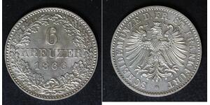 FRANKFURT AM MAIN (German City) 6 Kreuzer 1866 - Silver 0.350 - aUNC - 1000
