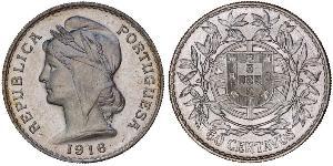 50 Centavo First Portuguese Republic (1910 - 1926) 銀 