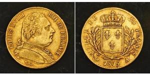  
  1815, France (1st Restoration), Louis XVIII. Scarce Gold 20 Francs Coin. 6.42gm!   Mint year: 1815  Mint Place: Paris (A)  Engraver: Michael Tiolier References: Friedberg 525, Schlumberger 10 ...