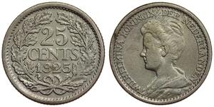 Netherlands - 25 Cents 1925 - Wilhelmina - Silver