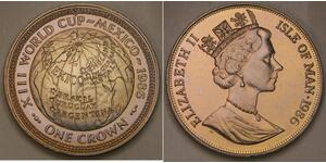 ISLE OF MAN 1 Crown 1986 PM - World Cup Soccer Mexico 86 / Globe - UNC - 670 *