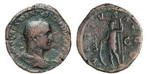 GORDIANO II L'AFRICANO (238) Sesterzio. D/ Busto laureato, drappeggiato e corazzato R/ Il Valore con scudo e lancia. Coh. 15 RIC 8 Tredici 15 Ae g 22,58 Molto rara MB
