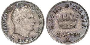 5 Soldo Reino de Italia (1805–1814) Plata Napoleón Bonaparte(1769 - 1821)