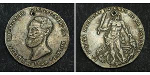  
 
  
 1850, Bolivia (Republic). Medallic Silver 4 Soles "Proclamation" Coin. Scarce! 
  
 Mint Year: 1850 Reference: Burnett 31A, Fonrobert 9552. R! Condition: Pierced, otherwise a ni ...