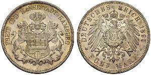 5 Mark Empire allemand (1871-1918) / Hambourg Argent 