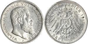 3 Mark Reino de Wurtemberg (1806-1918) Plata Wilhelm II, German Emperor (1859-1941)