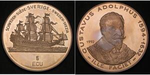 SWEDEN 5 Ecu 1992 - Copper-Nickel - Gustavus Adolphus - aUNC - 3169  *