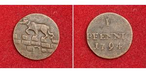  
 
   

 1794, German States, Anhalt-Bernburg. Beautiful Copper 1 Pfennig Coin. VF+   Condition: VF+  Mint year: 1794  Reference: KM-55.  Denomination: 1 Pfennig  Material: Copper  Diameter: 18m ...