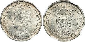 1 Gulden Kingdom of the Netherlands (1815 - ) Silver Wilhelmina of the Netherlands (1880 - 1962)