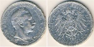 Пруссия
5 марок (1891 г.)
Серебро
Вильгельм II. Номер по Краузе КМ#523, 900-я проба, 27,777 г, 38 мм.
