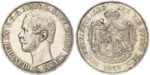 Reuss-ältere Linie zu Obergreiz. Heinrich XX. 1836-1859. Taler 1858 A. Jaeger 44, AKS 14. Winzige Kratzer, vorzüglich