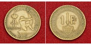  
  1926, Principality of Monaco, Prince Louis II. Alu-Bronze 1 Franc Coin. VF+    Mint Year: 1926  Mint Place: Paris   Reference: KM-114.   Mintage: 100,000 pcs.  Denomination: 1 Francs  Conditi ...