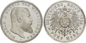 5 Mark Königreich Württemberg (1806-1918) Silber Wilhelm II, German Emperor (1859-1941)