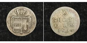  
 1815, Oldenburg (Duchy), Peter Frederick William. Silver 2 Grote (1/36 Thaler) Coin. F-VF   Condition: VF-  Mint Year: 1792  Reference: KM-155.  Denomination: 2 Grote (1/36 Thaler)  Material:  ...