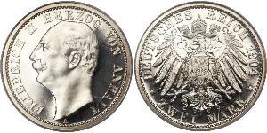 2 Mark Anhalt-Dessau (1603 -1863) / Anhalt (1806 - 1918) Silber Friedrich II. (Anhalt)(1856 – 1918)