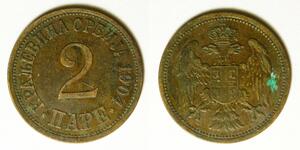SERBIA 2 Pare 1904 - Bronze - Petar I. Karadordevic - VF - 3639