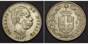  
  1887, Kingdom of Italy, Umberto I. Nice Silver 1 Lira Coin. XF!   Condition: XF! Mint Year: 1887 Denomination: 1 Lire Mint Place: Milan (M)  Reference: Pagani 604, KM-24.2.  Material: Silver  ...
