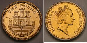 GIBRALTAR 1 Pound 1990 -Nickel-Brass- Castle and Key - Elizabeth II. -aUNC -654*
