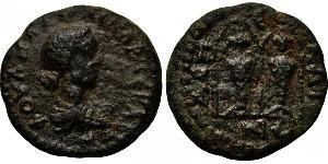 PAMPHYLIA. Aspendos. Fulvia (41-40 BC). Ae. Obv: ?OY??YIA[...]. Draped bust of Fulvia right. Rev: ?C?EN?I?N. Cult statues of the Aphroditai Kastnietides within distyle temple. SNG France -; SNG v ...