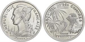 Komoren. Probe 2 Francs 1964. K.M. E 2. Stempelglanz