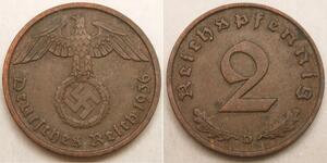 GERMANY (3rd Reich) 2 Reichspfennig 1936 D - Bronze - XF/aUNC - 1210 *