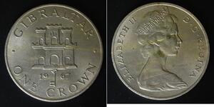 GIBRALTAR 1 Crown 1967 - Copper/Nickel - Elizabeth II. - VF/XF - 4180
