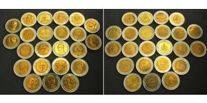  
  
 Untitled Document 
  
 1990s-2000s, Thailand, Rama IX. Bi-Metallic Aluminum-Bronze & Cu-Ni 10 Baht. 23pcs!A very nice collection, all different dates & motives! 
  
  Condition: Unc ...