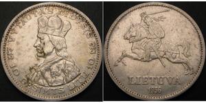 LITHUANIA 10 Litu 1936 - Silver .750 - Vytautas - VF/XF - 1628 