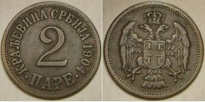 SERBIA 2 Pare 1904 - Bronze - Petar I. - VF/XF - 2041 *