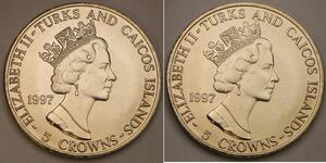 TURKS & CAICOS ISLANDS 5 Crowns 1997 - Queen Mother's Birthday - aUNC - 656 *