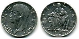 5 Lira Kingdom of Italy (1861-1946) Plata Víctor Manuel III de Italia (1869 - 1947)