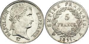 5 Franc Primer Imperio francés (1804-1814) Plata Napoleón Bonaparte(1769 - 1821)