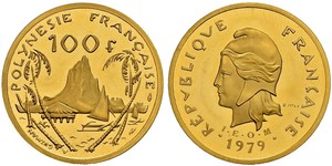 FRANKREICH Französisch Polynesien 100 Francs 1979. Piefort in Gold. 42.15 g. Lecompte 125. Polierte Platte.