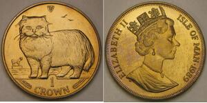 ISLE OF MAN 1 Crown 1989 PM - Cu-Ni - Persian Cat - Toned - aUNC - 773 *