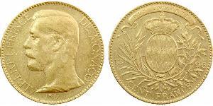 Monaco, Albert Ier, cent francs or, 1896 Paris A/ALBERT I PRINCE - DE MONACO. Tête nue à gauche, au-dessous signature O. ROTY. R/CENT FRANCS. Écu des Grimaldi surmonté d'une couronne princière, d ...