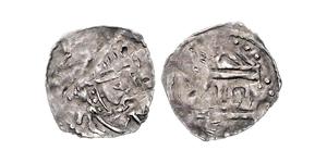 Bamberg, Bistum. Eberhard I. 1007-1040. Pfennig. 0,65 g. Bärtiger Kopf nach rechts / Kirche mit spitzem Giebel und zwei Torbögen. Krug 7, Dannenberg -. Prägeschwäche, schön - sehr schön