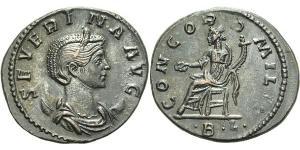 SÉVERINE (épouse d’Aurélien). Aurelianus frappé à Lyon, milieu 275.Buste diadémé à droite, sur un croissant. R/. La Concorde assise à gauche, tenant patère et corne d’abondance. (Bastien   8 – Co ...