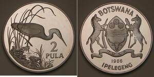 BOTSWANA 2 Pula 1986 Proof - Silver 0.925 - Wildlife Series / Slaty Egret -1975*