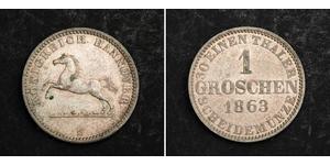  
 
    1863, Kingdom of Hannover, George V. Silver 1 Groschen Coin. XF-AU!   Mint Year: 1863  References: KM-236.   Mint place: Hannover (B)   Denomination: 1 Groschen   Condition: A ncie XF-AU! ...
