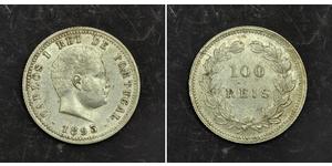  
 
 Urcaquary 
 1893, Kingdom of Portugal, Carlos I. Nice Silver 100 Reis Coin. aXF! 
  
  Mint year: 1893 Mint Place: Lisbon References: KM-531. Condition: About XF! Denomination: 100 Reis Mate ...