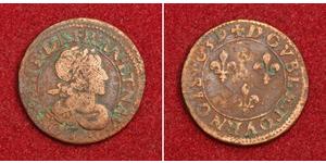  
  1639, Royal France, Louis XIII. Copper Double Tournois Coin. F-VF  Mint year: 1639 Mint Place: Paris? Denomination: Double Tournois   References: Duplessy 1372 (R1!), KM-86. R!  Condition: Gr ...